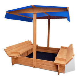 Outdoor Canopy Wooden Sandpit - Natural Wood with Cover