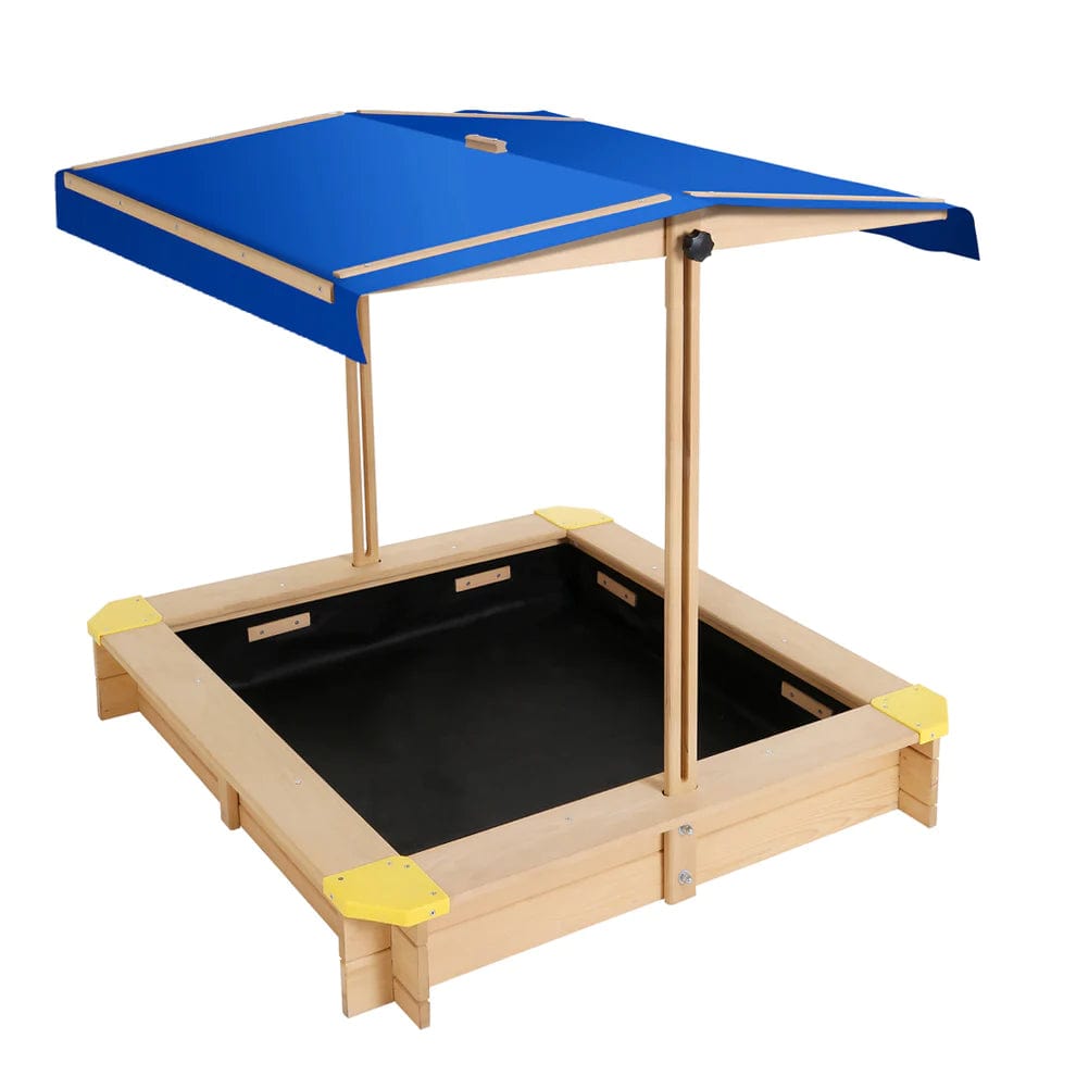 Outdoor Canopy Wooden Sandpit - Light Natural Wood