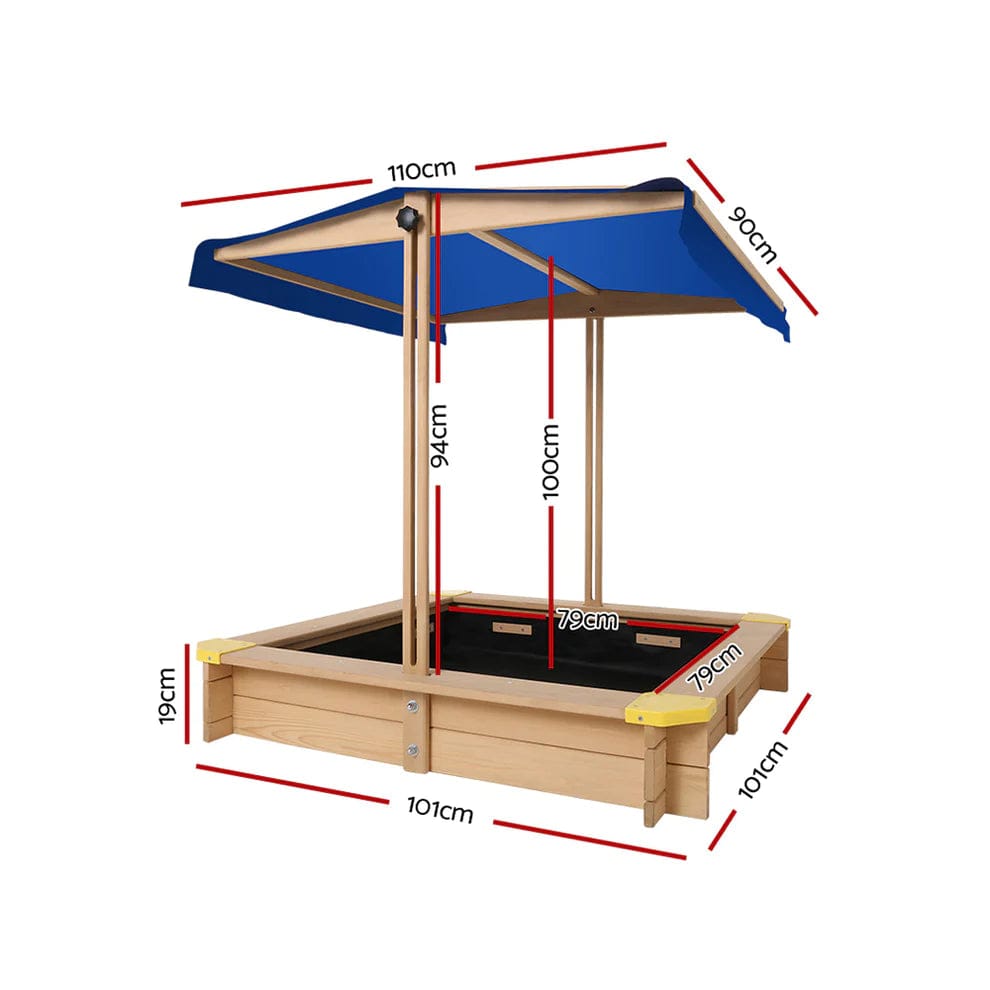 Outdoor Canopy Wooden Sandpit - Light Natural Wood