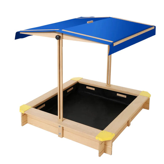 Outdoor Canopy Wooden Sandpit - Light Natural Wood