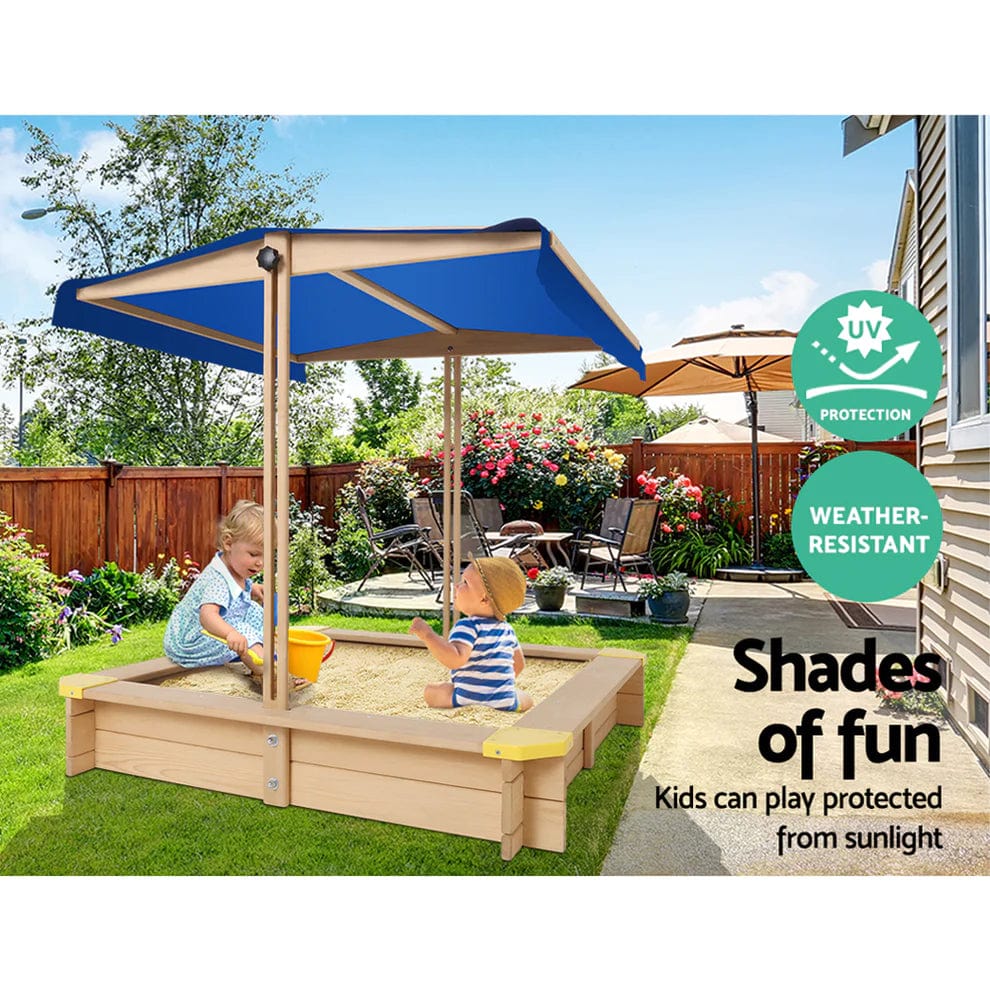 Outdoor Canopy Wooden Sandpit - Light Natural Wood