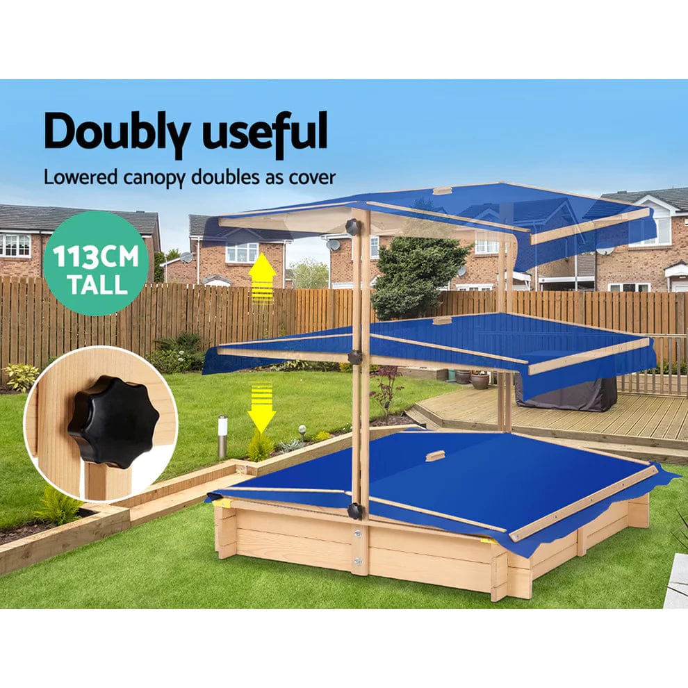 Outdoor Canopy Wooden Sandpit - Light Natural Wood