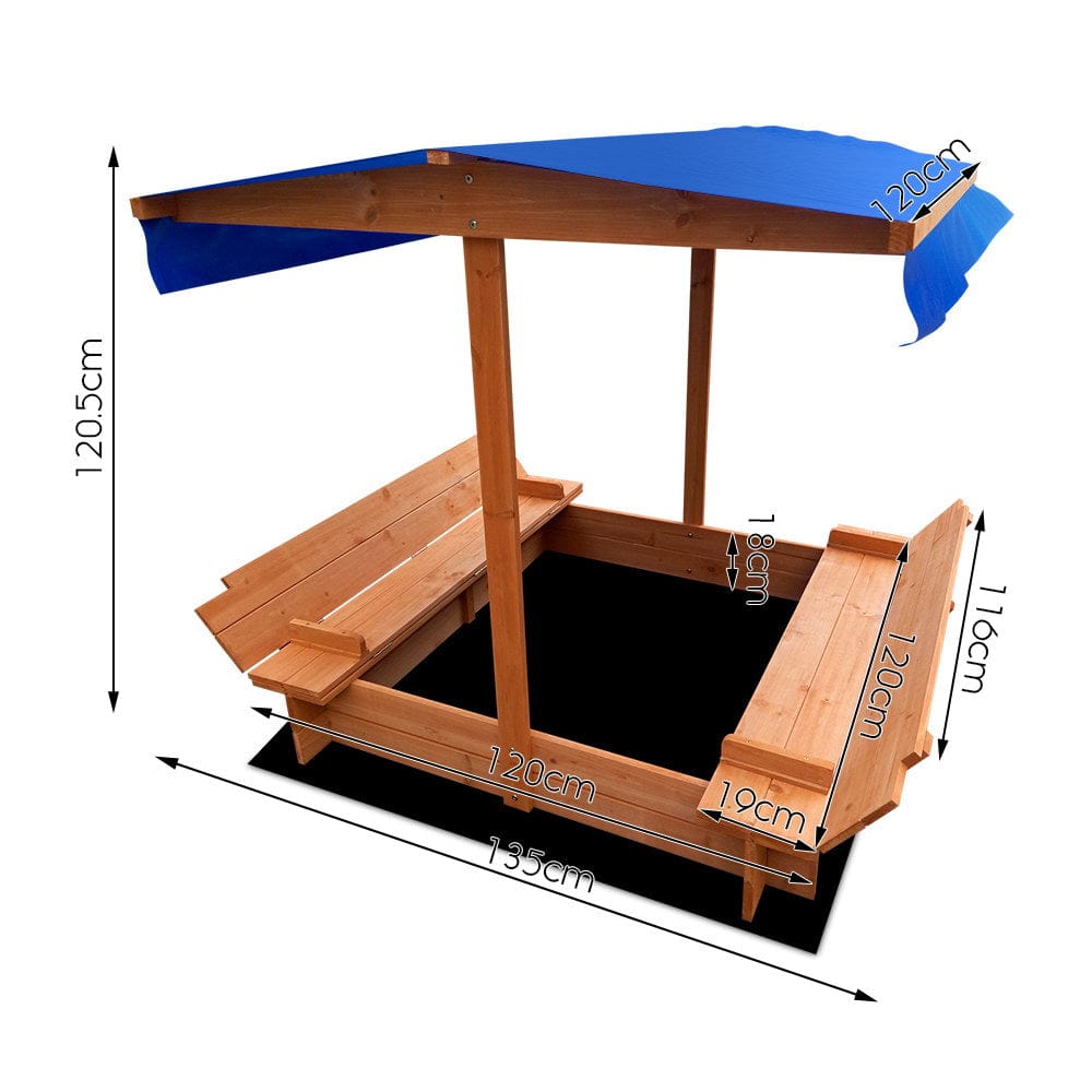 Outdoor Canopy Wooden Sandpit - Natural Wood with Cover