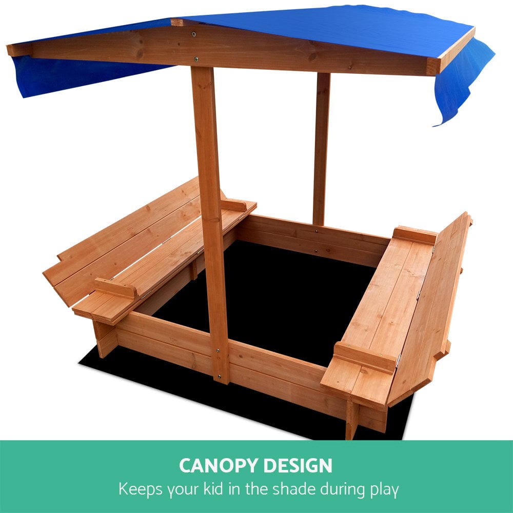 Outdoor Canopy Wooden Sandpit - Natural Wood with Cover