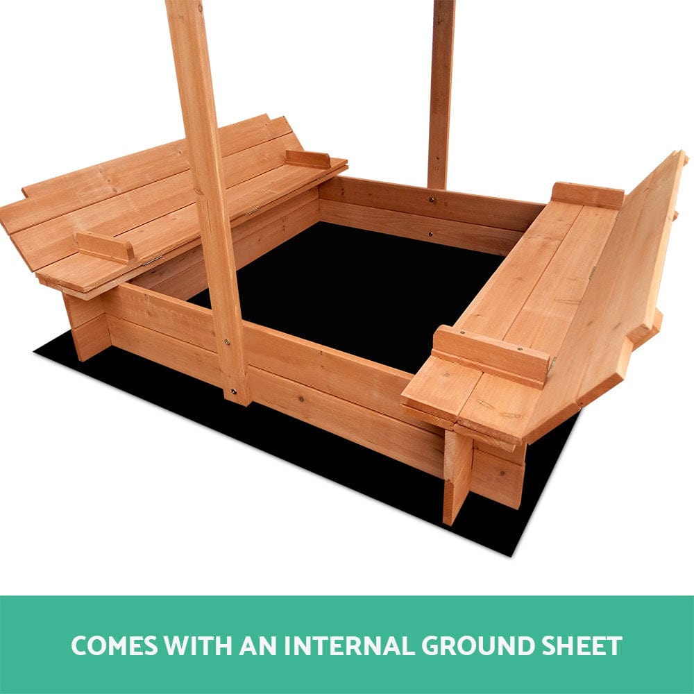 Outdoor Canopy Wooden Sandpit - Natural Wood with Cover