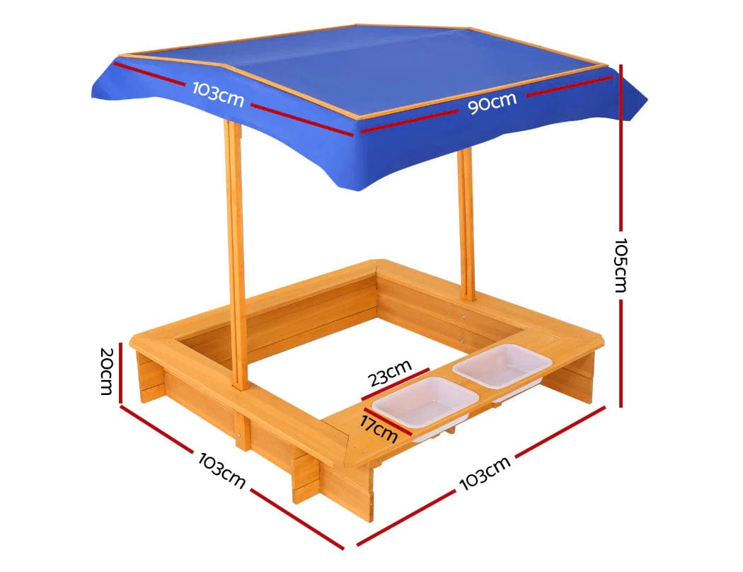 Outdoor Canopy Wooden Sandpit - Small Natural Wood with Cover