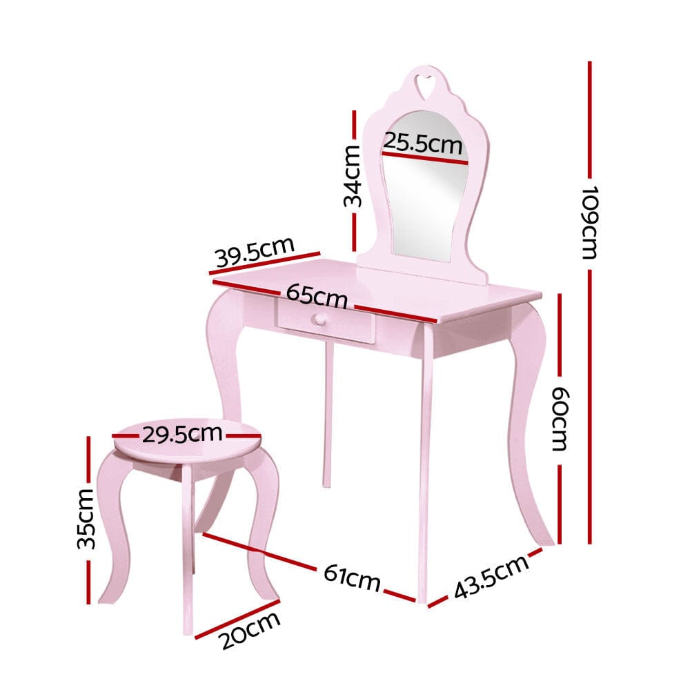 Kids Dressing Table Stool Set - Pink