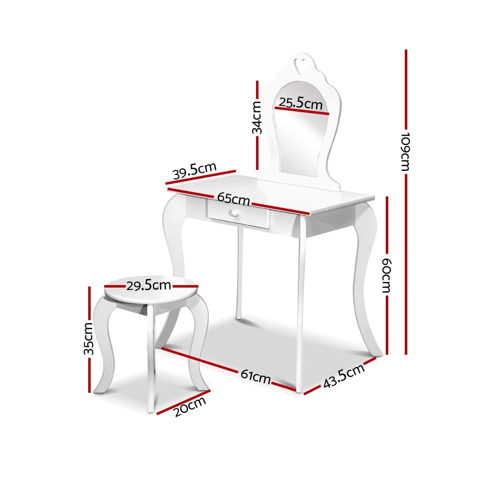 Kids Dressing Table Stool Set - White