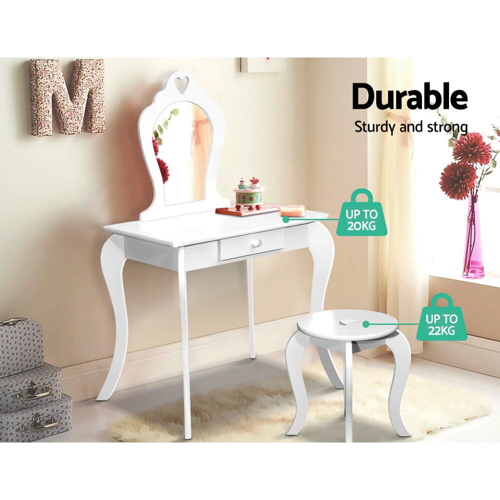 Kids Dressing Table Stool Set - White