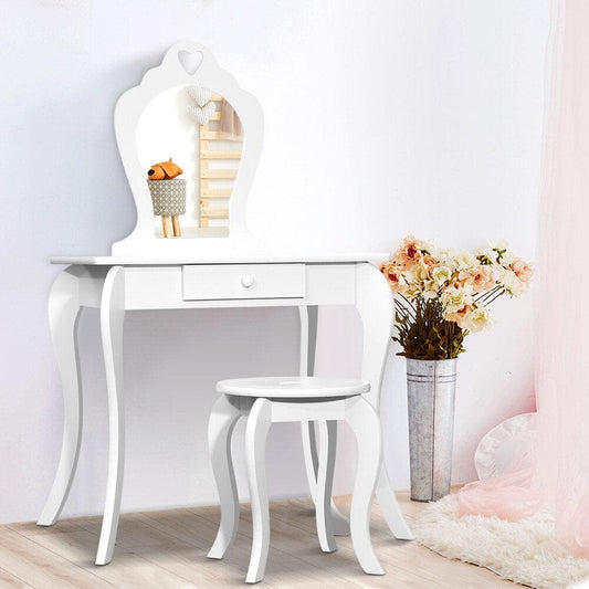 Kids Dressing Table Stool Set - White